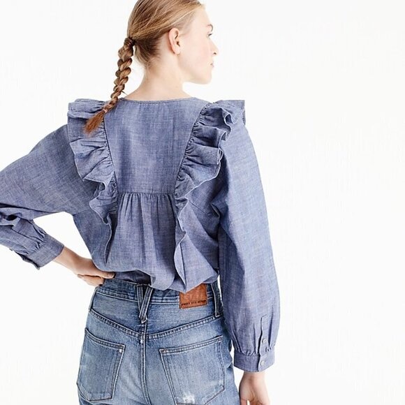 Women's Blue Ruffle Top - Picture 2 of 7
